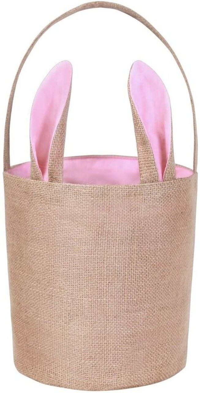 Easter Bunny Ear Bag & Basket, Dual Layer Canvas Bag for Easter Egg Hunt Basket